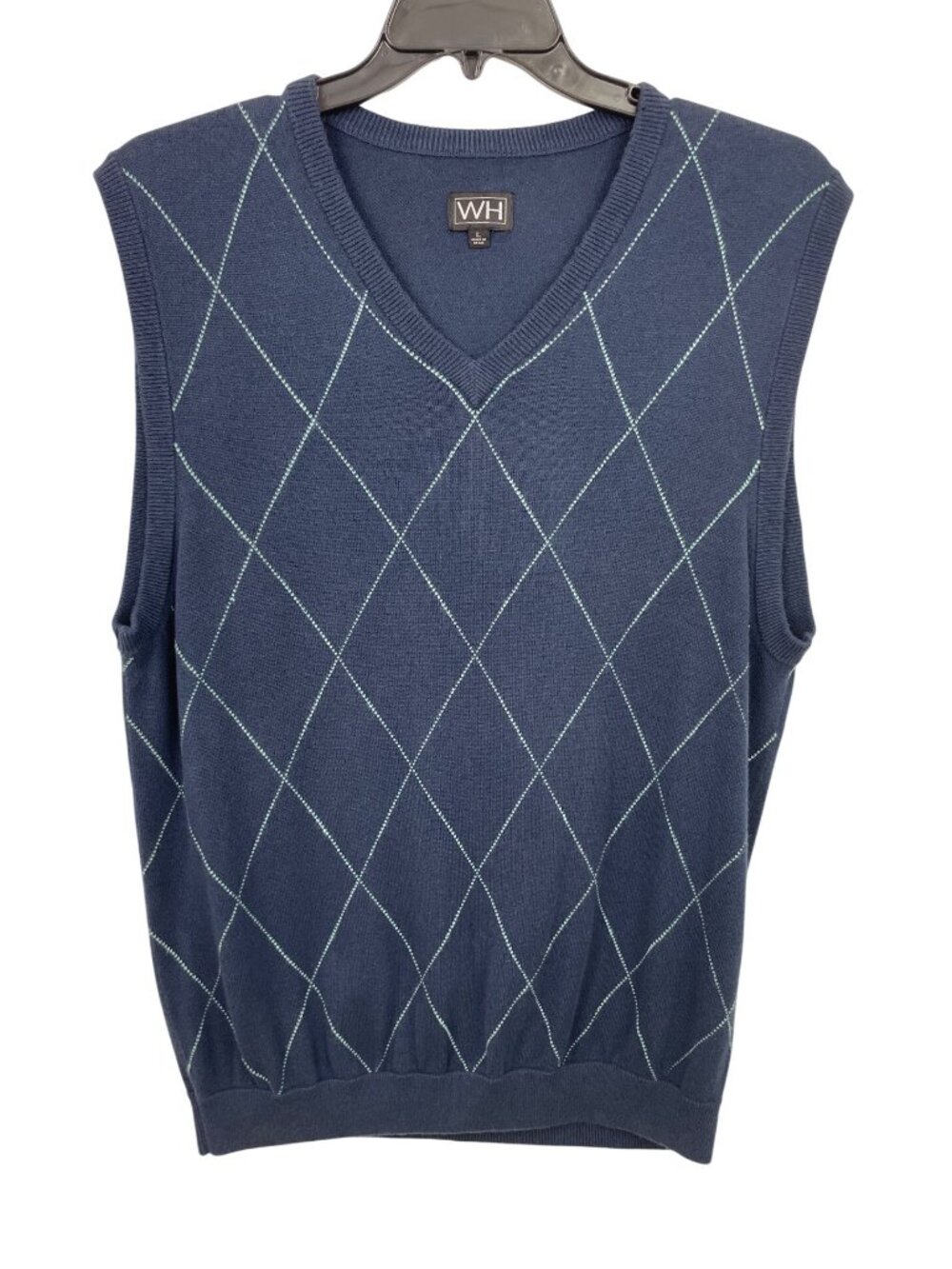 WH Mens Navy Argyle Sweater Vest V-Neck Size Large